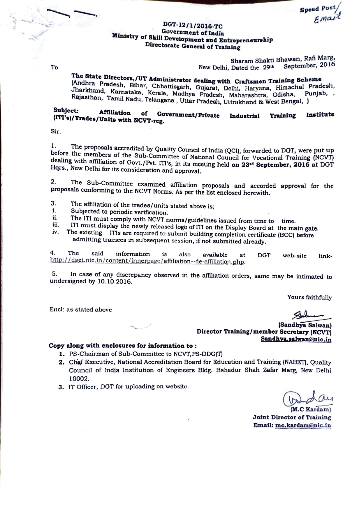 Affiliation to DGT