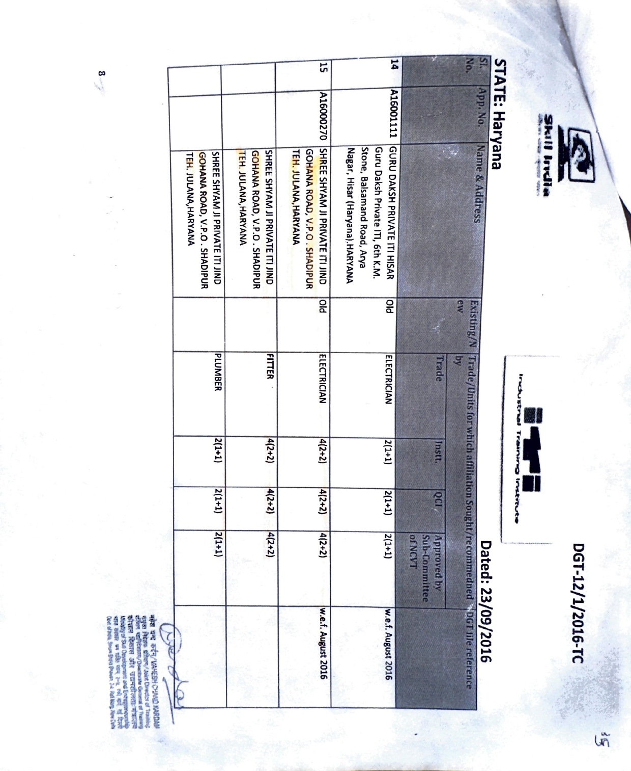 Affiliation to DGT